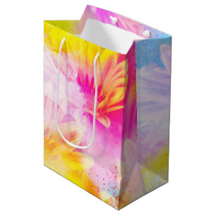 SAC CADEAU MOYEN STYLE PASTEL FLEUR ABSTRAITE