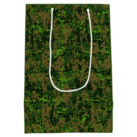 Sac Cadeau Moyen Style Woodland Camouflage vert numérique Accent (Dos)