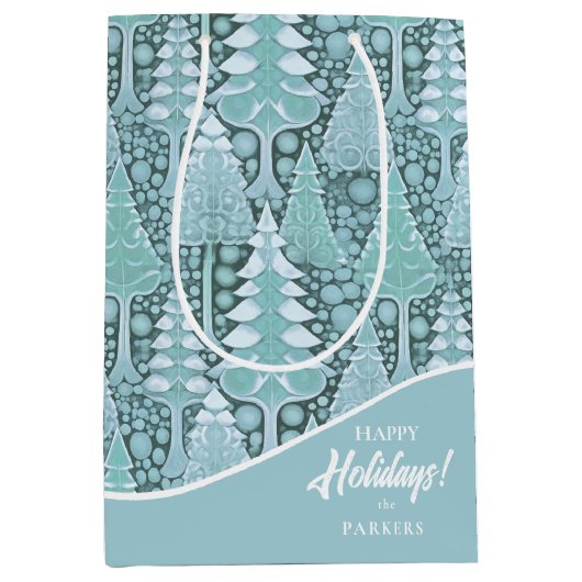 Sac Cadeau Moyen Stylisé Coastal Christmas Trees Motif#6b ID1009 (Devant)
