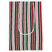 Sac Cadeau Moyen Sucre de canne de Noël rayures en rose vert et rou (Dos)