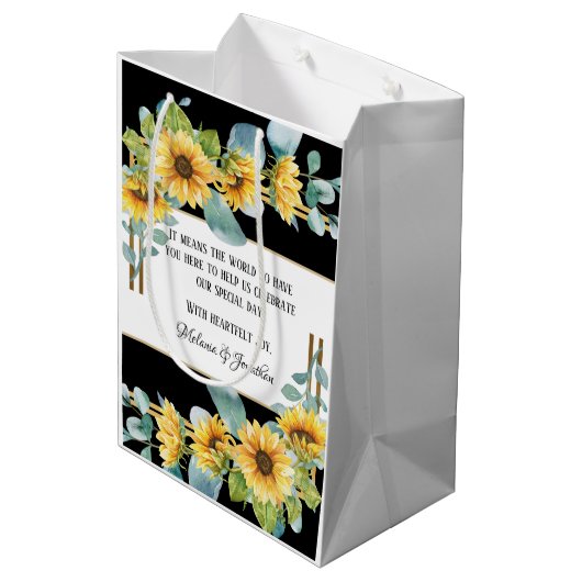 Sac Cadeau Moyen Sunflower Wedding Favor or Welcome Cadeau Sac/Noir (Dos Angle)