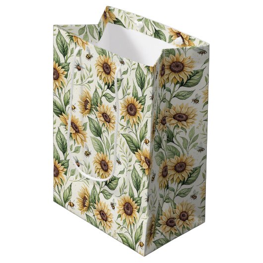 Sac Cadeau Moyen Sunflowers and Bumble Bees Floral (Devant Angle)