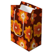 Sac Cadeau Moyen Super rétro les années 70 boho hippie orange fleur (Devant Angle)