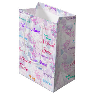 Sac Cadeau Moyen Superbe Spéciale Sœur Fleur Rose
