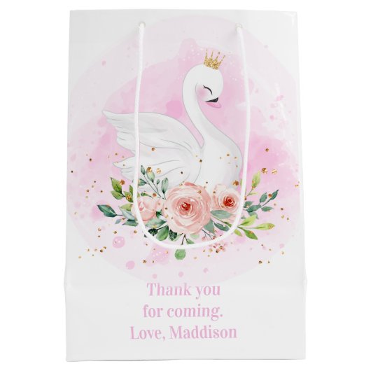 Sac Cadeau Moyen Swan Princess Baby shower d'anniversaire fille ros (Dos)