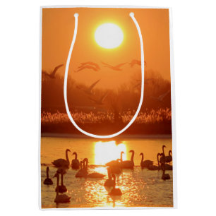 Sac Cadeau Moyen Swans dans le lac au coucher du soleil