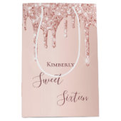 Sac Cadeau Moyen Sweet 16e seize rose de 16 ans parties scintillant (Devant)