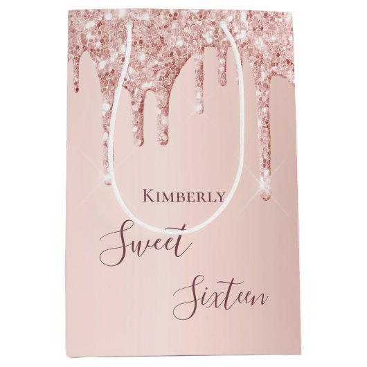 Sac Cadeau Moyen Sweet 16e seize rose de 16 ans parties scintillant (Devant)