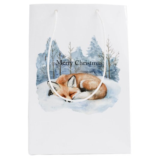 Sac Cadeau Moyen Sweet Fox Blue Christmas Snowflakes (Devant)