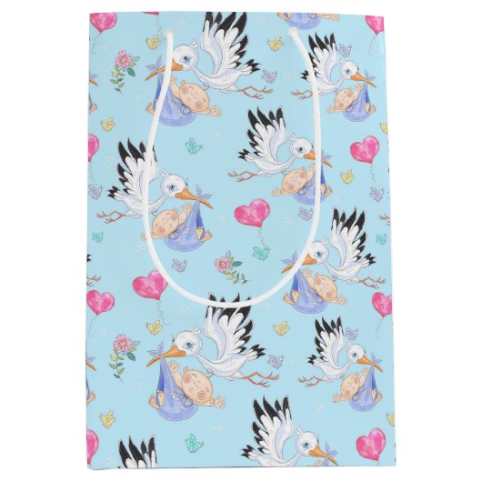 Sac Cadeau Moyen Sweet New Baby Boy and Stork (Devant)