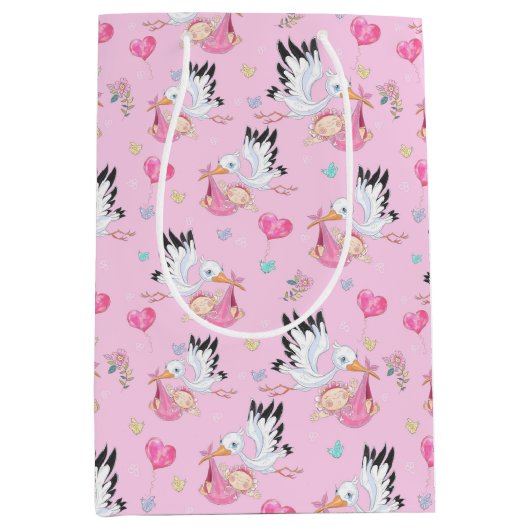 Sac Cadeau Moyen Sweet New Baby Girl and Stork (Devant)
