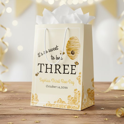 Sac Cadeau Moyen Sweet To Bee Three Third Birthday Bees Honeycomb