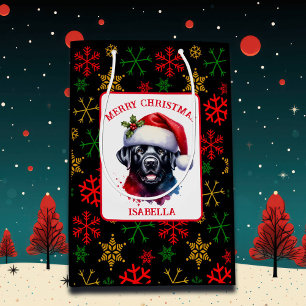 Sac Cadeau Moyen Sweet Watercolor Black Lab à Santa Hat