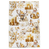 Sac Cadeau Moyen Symboles de Noël or et blanc (Devant)