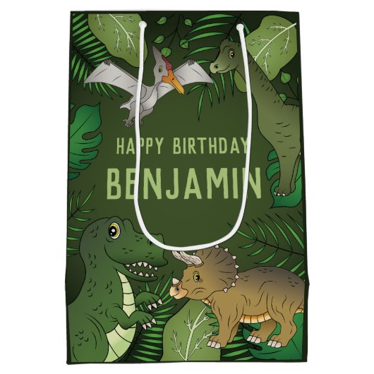 Sac Cadeau Moyen T-rex Et D'Autres Dinosaures Joyeux Anniversaire (Dos)