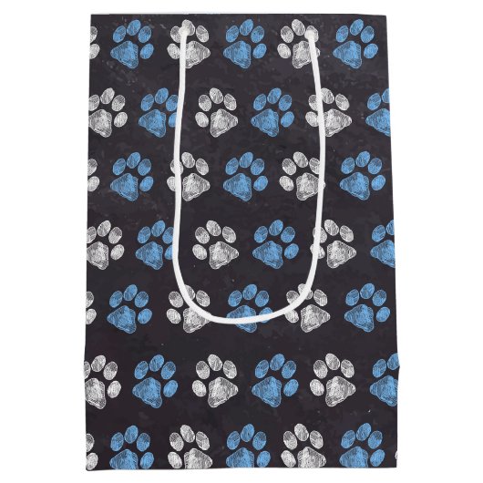 Sac Cadeau Moyen Tableau noir Empreintes de pattes blancs (Dos)