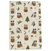 Sac Cadeau Moyen Tan and Black & White Puppies Christmas Pattern (Devant)