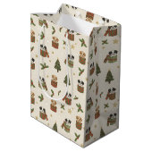 Sac Cadeau Moyen Tan and Black & White Puppies Christmas Pattern (Dos Angle)