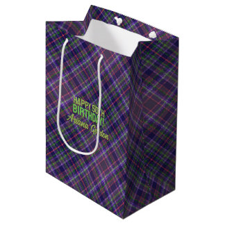 Sac Cadeau Moyen Tartan à paillettes violettes jour spécial anniver