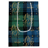 Sac Cadeau Moyen Tartan de Noël Script Vert Bleu Chèque Plaid (Dos)