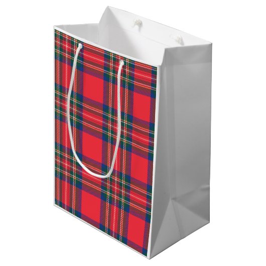 Sac Cadeau Moyen Tartan Plaid Red Christmas Festive Fun (Devant Angle)