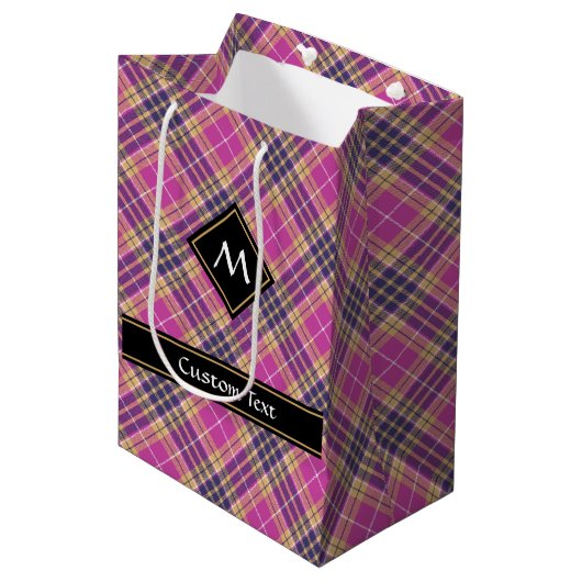 Sac Cadeau Moyen Tartan rose, or et bleu (Devant Angle)
