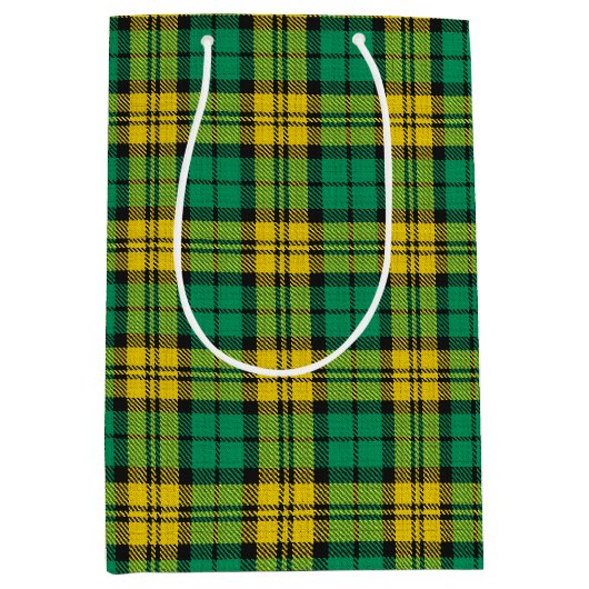 Sac Cadeau Moyen Tartan vert Jaune Plaid Design Motif (Devant)