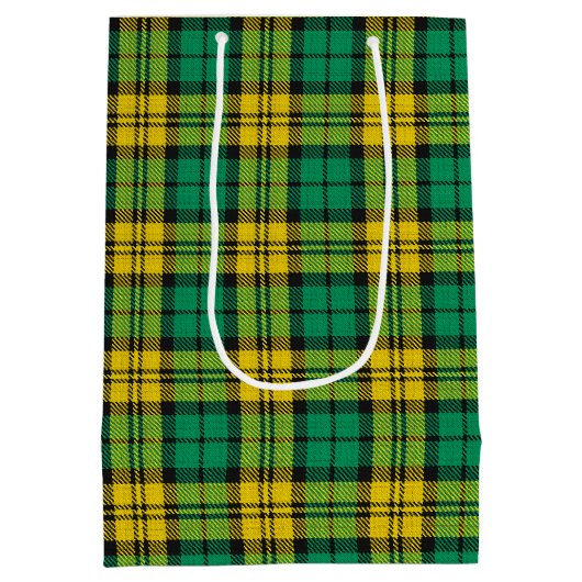 Sac Cadeau Moyen Tartan vert Jaune Plaid Design Motif (Dos)