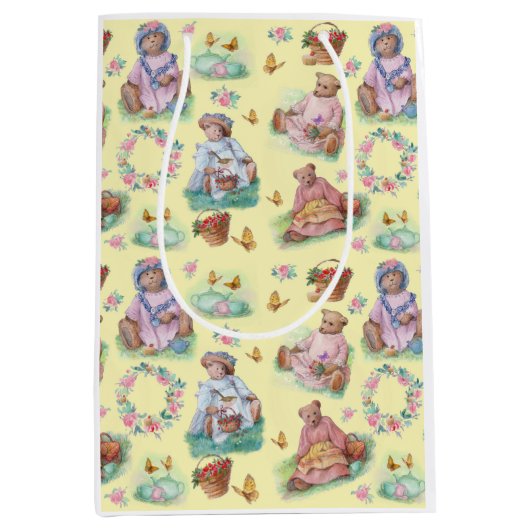 Sac Cadeau Moyen Tea Teddy Bear Time Jaune (Devant)