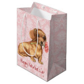 Sac Cadeau Moyen Teckel rose de Valentine (Devant Angle)