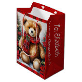 Sac Cadeau Moyen Teddy Bear Add Names Cute Christmas (Devant Angle)