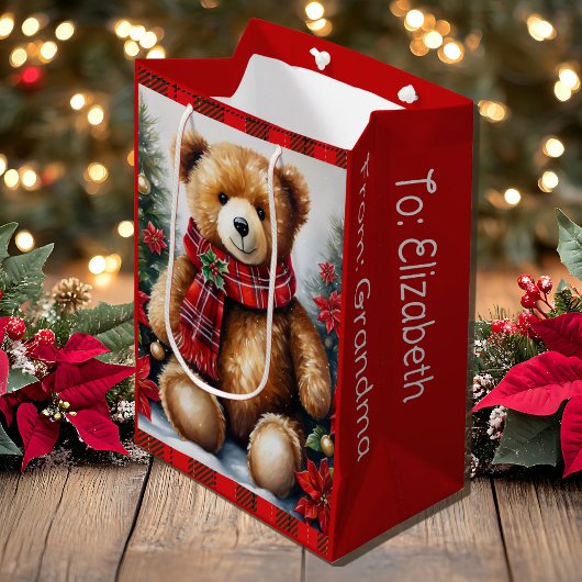 Sac Cadeau Moyen Teddy Bear Add Names Cute Christmas