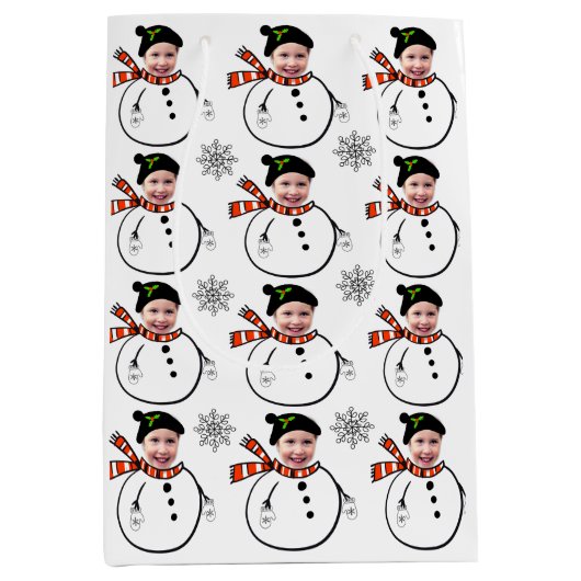 Sac Cadeau Moyen Télécharger la photo Face mignon Snowman et Snowfl (Devant)