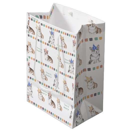Sac Cadeau Moyen Temps personnalisable pour PAWTY Corgi papier d'en (Devant Angle)