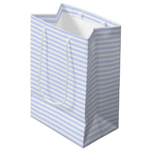 Sac Cadeau Moyen Tendre bleu bébé bleu ciel pâle et rayure blanche