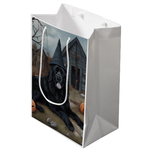 Sac Cadeau Moyen Terre-Neuve Citrouille Halloween effroi (Devant Angle)