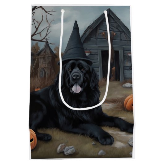 Sac Cadeau Moyen Terre-Neuve Citrouille Halloween effroi (Dos)