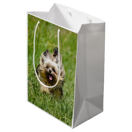 Sac Cadeau Moyen Terrier Yorkshire mignon Traversant L'Herbe (Dos Angle)