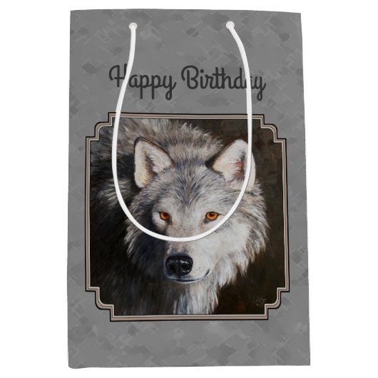 Sac Cadeau Moyen Tête de loup de bois gris (Devant)