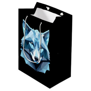 Sac Cadeau Moyen Tête de loup géométrique bleue