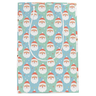 Sac Cadeau Moyen Têtes de Père Noël joufflues pastel sans couture