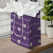 Sac Cadeau Moyen Texte personnalisé marguerite mauve et jaune