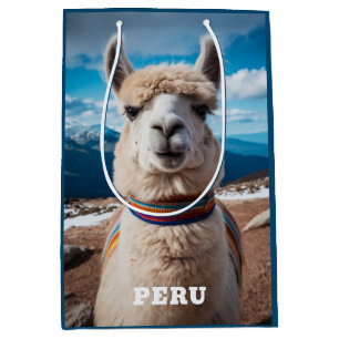 Sac Cadeau Moyen Texte personnalisé Pérou Llama