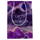 Sac Cadeau Moyen Texture de l'agate de la Glitterie violette (Devant)