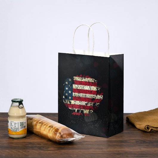 Sac Cadeau Moyen Thanksgiving Turkey With American Flag