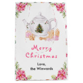 Sac Cadeau Moyen Thé de Noël rose Joyeux Noël (Devant)