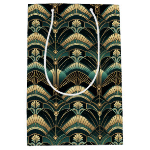 Sac Cadeau Moyen Thème Art Déco Émeraude et Or