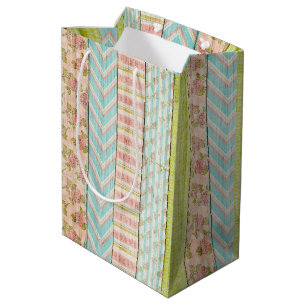 Sac Cadeau Moyen Thème Bois Rustique Fête de Thé Florale Rose Cotta