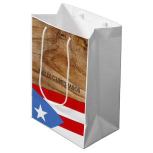 Sac Cadeau Moyen Thème de drapeau d'anniversaire portoricain