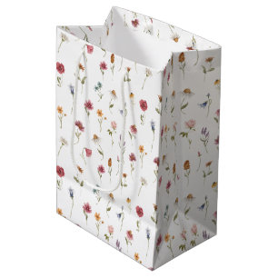 Sac Cadeau Moyen Thème de fleurs sauvages à l'aquarelle motif flora